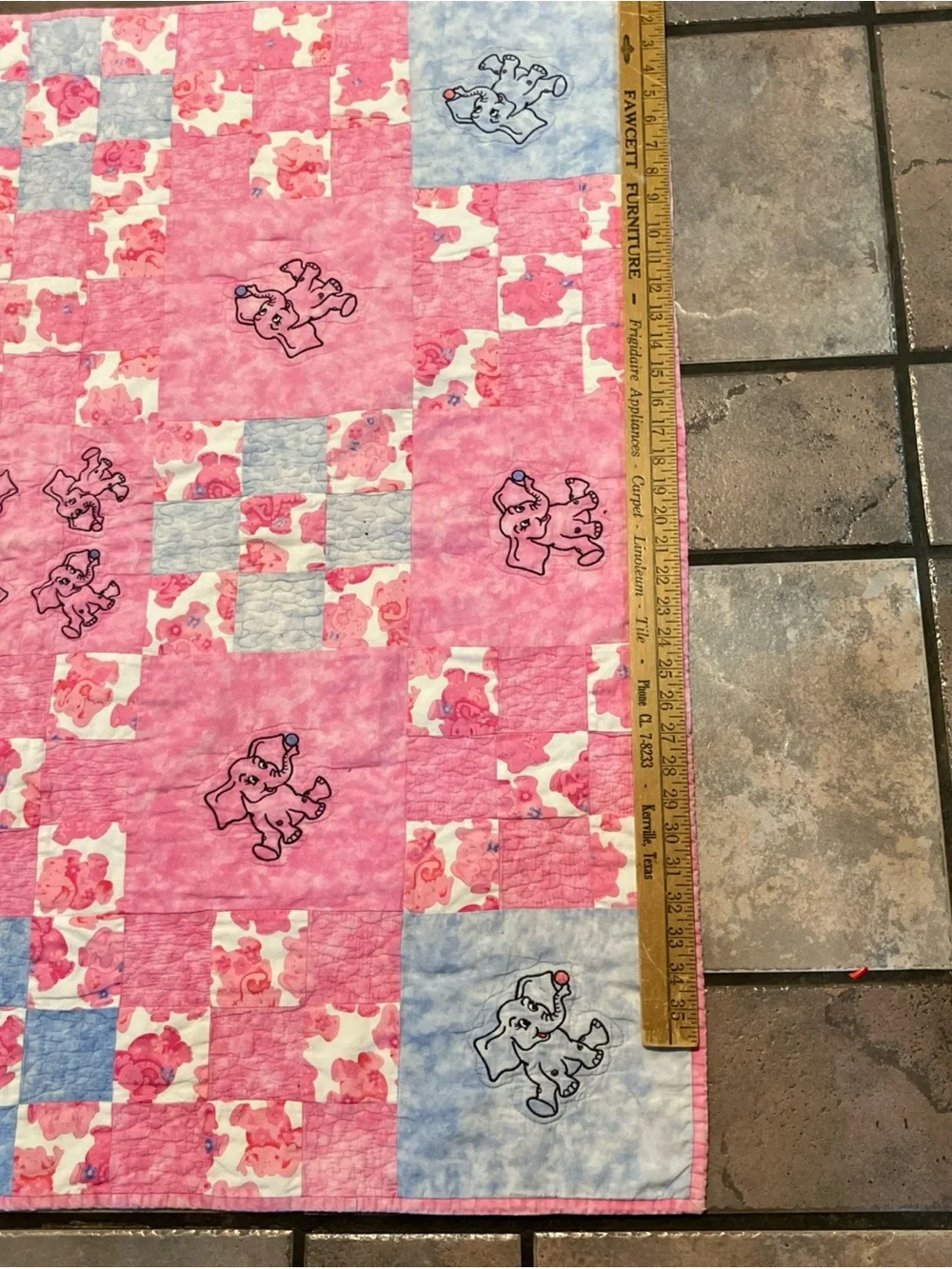 Handmade Pink Baby Quilt with Blue Accents